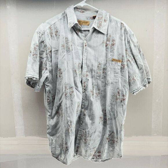 Get Lucky Mens Large Shirt Textured Floral Vines All Over Button Up Casual Short - Picture 1 of 3